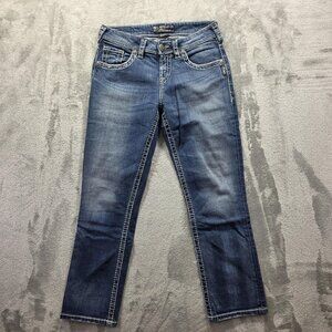 Silver Jeans Co Capri Jeans Womens 27 Blue Natsuki Thick Stitch Embroidered